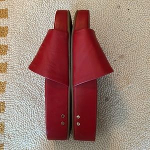 Been Pelican platform leather slides.